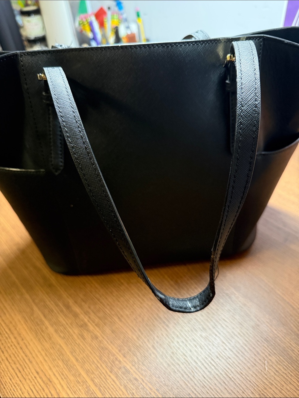 Michael Kors Black Saffiano Leather Tote with Gold Hardware - Picture 6 of 7